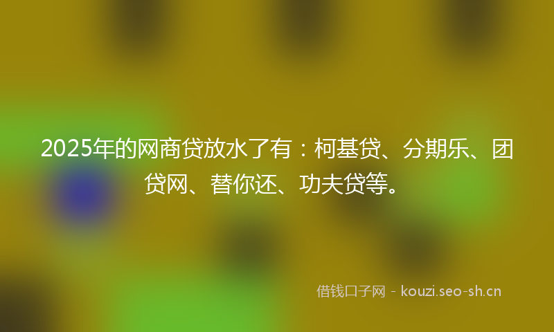 2025年的网商贷放水了有：柯基贷、分期乐、团贷网、替你还、功夫贷等。