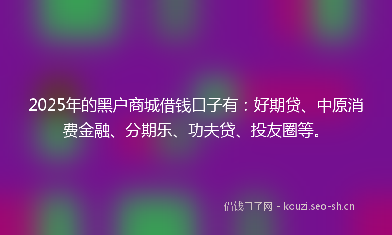 2025年的黑户商城借钱口子有：好期贷、中原消费金融、分期乐、功夫贷、投友圈等。