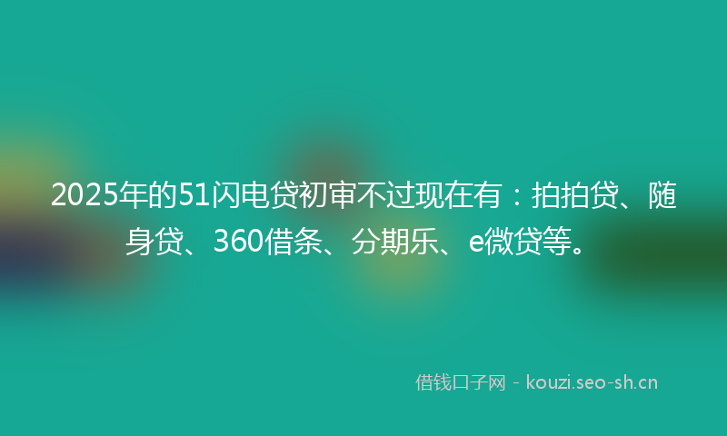 2025年的51闪电贷初审不过现在有：拍拍贷、随身贷、360借条、分期乐、e微贷等。