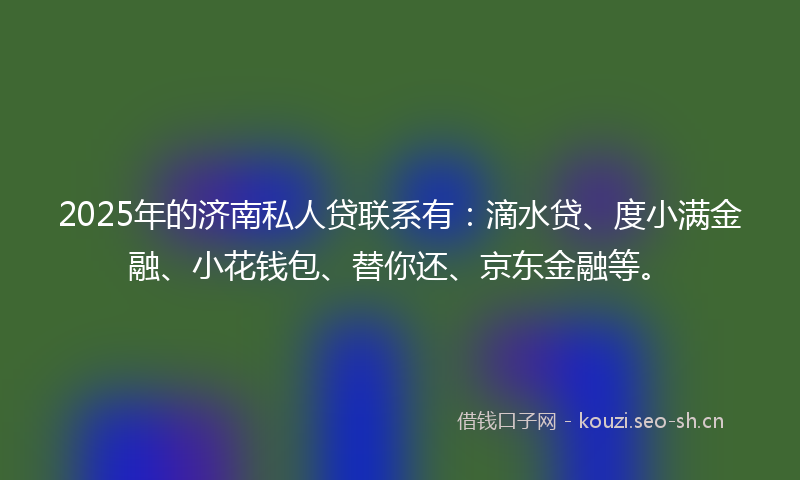 2025年的济南私人贷联系有：滴水贷、度小满金融、小花钱包、替你还、京东金融等。