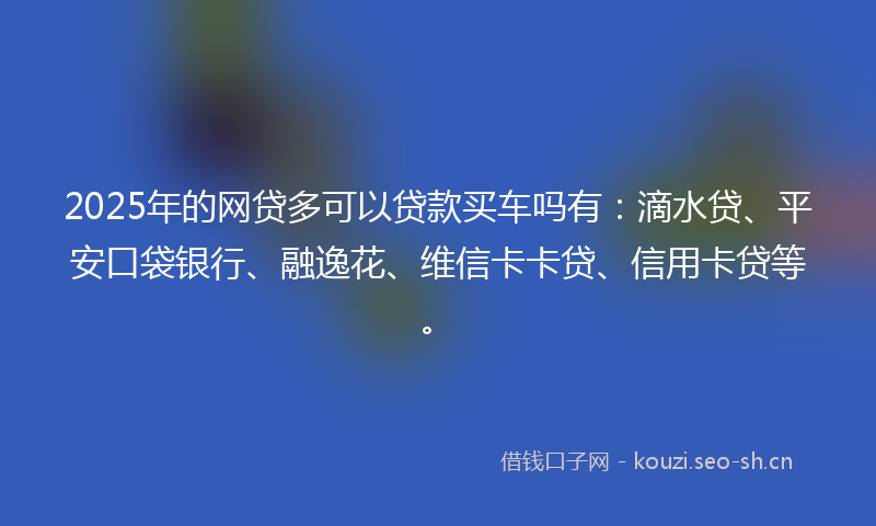 2025年的网贷多可以贷款买车吗有：滴水贷、平安口袋银行、融逸花、维信卡卡贷、信用卡贷等。