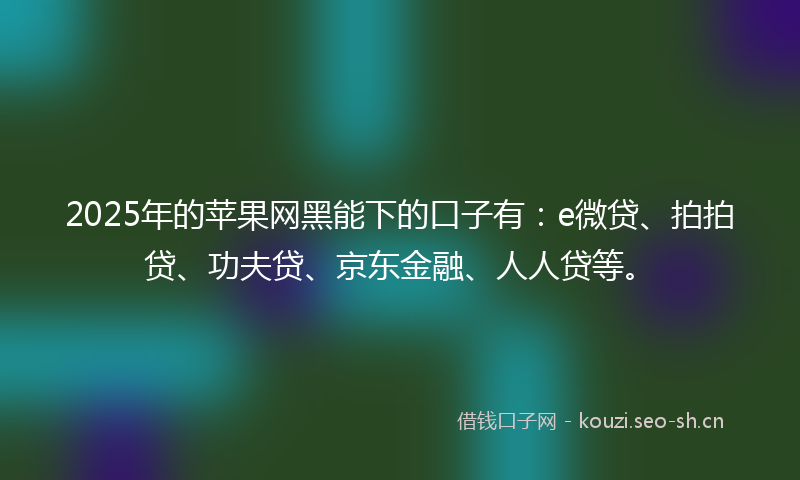 2025年的苹果网黑能下的口子有：e微贷、拍拍贷、功夫贷、京东金融、人人贷等。