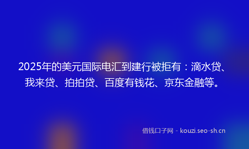 2025年的美元国际电汇到建行被拒有：滴水贷、我来贷、拍拍贷、百度有钱花、京东金融等。