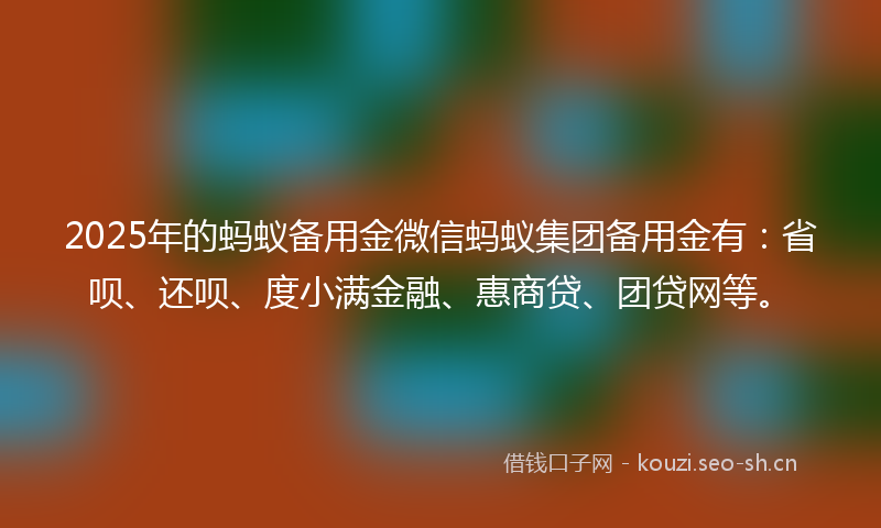 2025年的蚂蚁备用金微信蚂蚁集团备用金有：省呗、还呗、度小满金融、惠商贷、团贷网等。