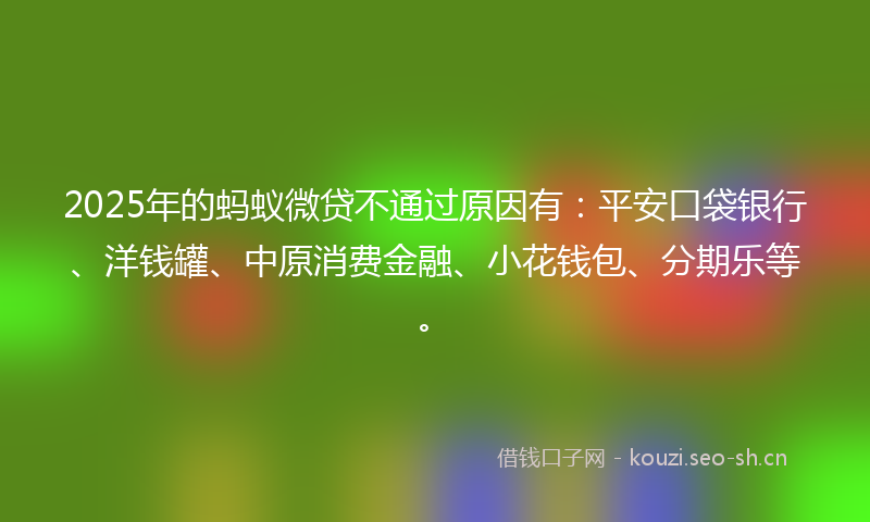 2025年的蚂蚁微贷不通过原因有：平安口袋银行、洋钱罐、中原消费金融、小花钱包、分期乐等。