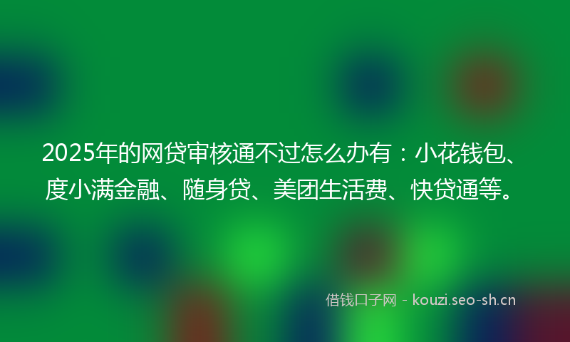 2025年的网贷审核通不过怎么办有：小花钱包、度小满金融、随身贷、美团生活费、快贷通等。