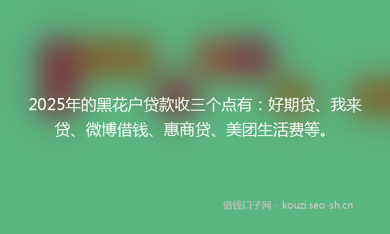 2025年的黑花户贷款收三个点有：好期贷、我来贷、微博借钱、惠商贷、美团生活费等。