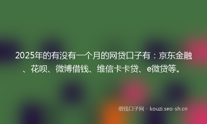 2025年的有没有一个月的网贷口子有：京东金融、花呗、微博借钱、维信卡卡贷、e微贷等。