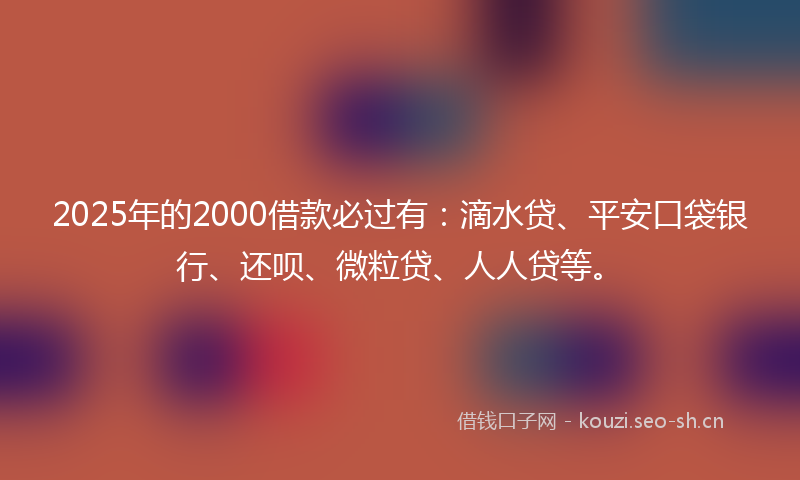 2025年的2000借款必过有：滴水贷、平安口袋银行、还呗、微粒贷、人人贷等。