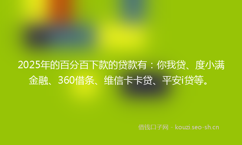 2025年的百分百下款的贷款有：你我贷、度小满金融、360借条、维信卡卡贷、平安i贷等。
