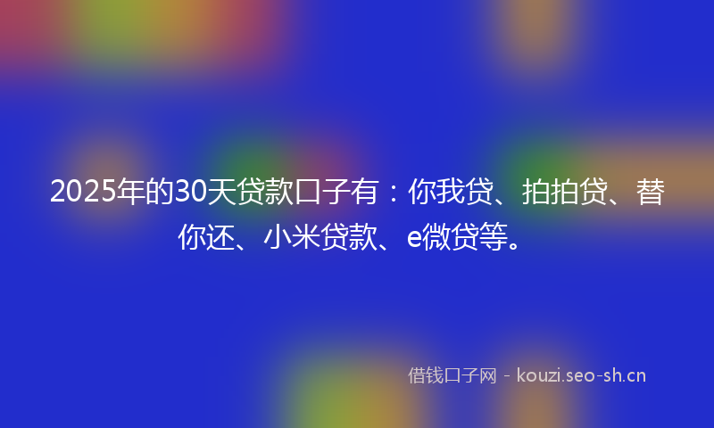 2025年的30天贷款口子有：你我贷、拍拍贷、替你还、小米贷款、e微贷等。
