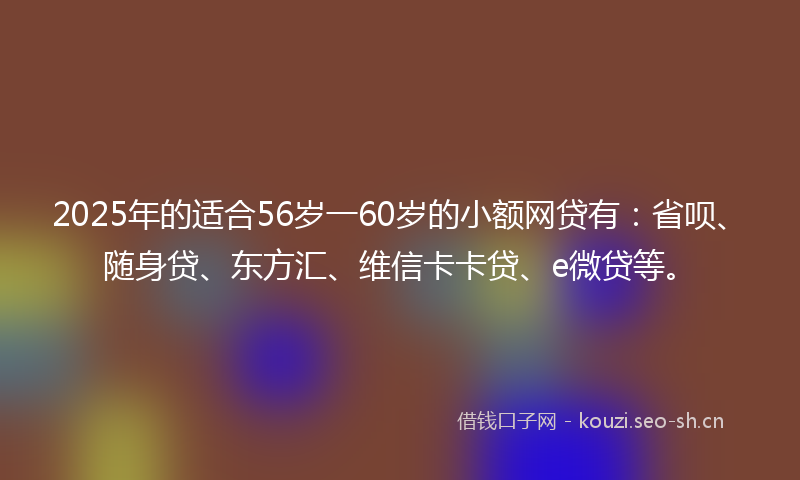 2025年的适合56岁一60岁的小额网贷有：省呗、随身贷、东方汇、维信卡卡贷、e微贷等。