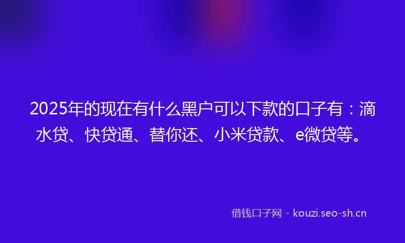 2025年的现在有什么黑户可以下款的口子有：滴水贷、快贷通、替你还、小米贷款、e微贷等。