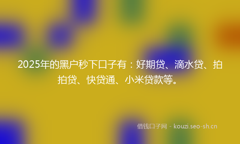 2025年的黑户秒下口子有：好期贷、滴水贷、拍拍贷、快贷通、小米贷款等。