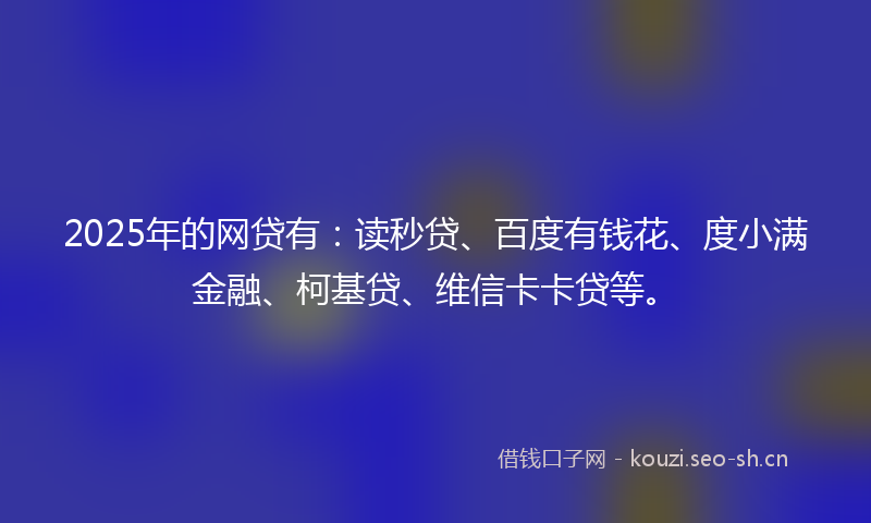 2025年的网贷有：读秒贷、百度有钱花、度小满金融、柯基贷、维信卡卡贷等。