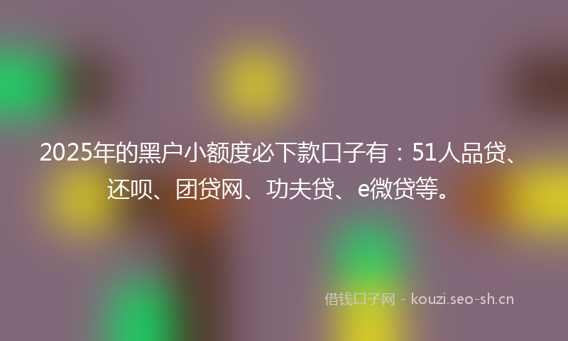 2025年的黑户小额度必下款口子有：51人品贷、还呗、团贷网、功夫贷、e微贷等。