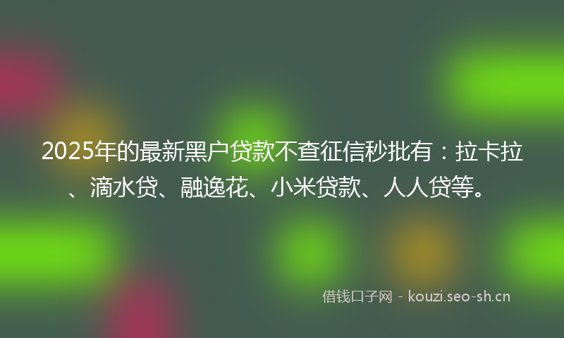 2025年的最新黑户贷款不查征信秒批有：拉卡拉、滴水贷、融逸花、小米贷款、人人贷等。