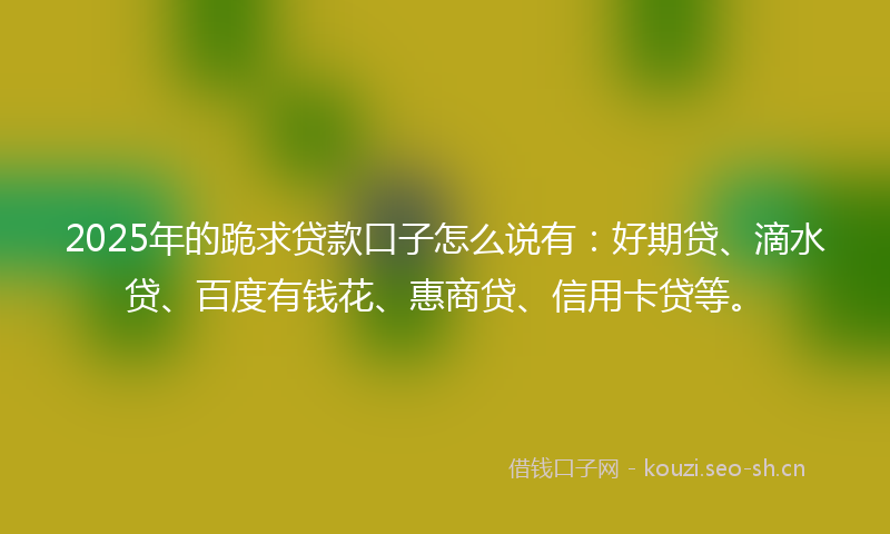 2025年的跪求贷款口子怎么说有：好期贷、滴水贷、百度有钱花、惠商贷、信用卡贷等。