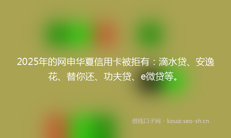 2025年的网申华夏信用卡被拒有：滴水贷、安逸花、替你还、功夫贷、e微贷等。