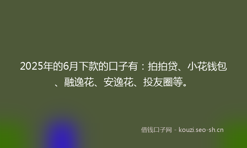 2025年的6月下款的口子有：拍拍贷、小花钱包、融逸花、安逸花、投友圈等。