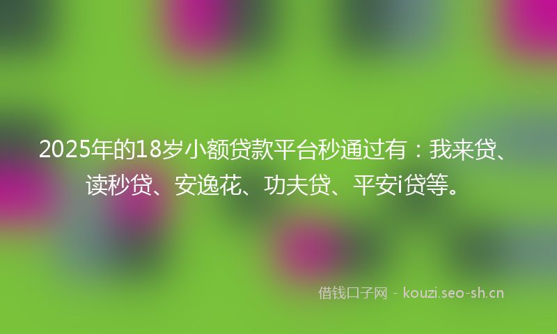 2025年的18岁小额贷款平台秒通过有：我来贷、读秒贷、安逸花、功夫贷、平安i贷等。