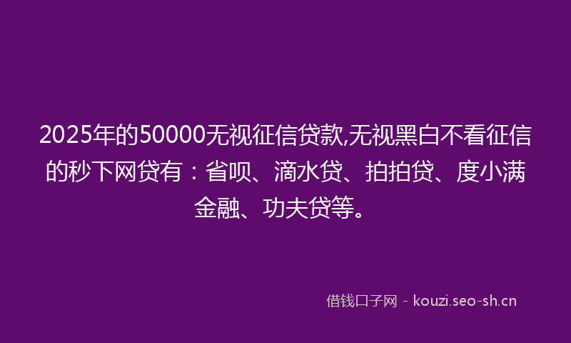 2025年的50000无视征信贷款,无视黑白不看征信的秒下网贷有：省呗、滴水贷、拍拍贷、度小满金融、功夫贷等。