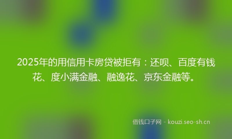 2025年的用信用卡房贷被拒有：还呗、百度有钱花、度小满金融、融逸花、京东金融等。