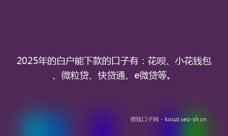 2025年的白户能下款的口子有：花呗、小花钱包、微粒贷、快贷通、e微贷等。