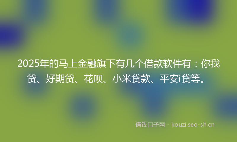 2025年的马上金融旗下有几个借款软件有：你我贷、好期贷、花呗、小米贷款、平安i贷等。