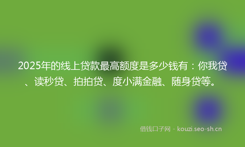 2025年的线上贷款最高额度是多少钱有：你我贷、读秒贷、拍拍贷、度小满金融、随身贷等。