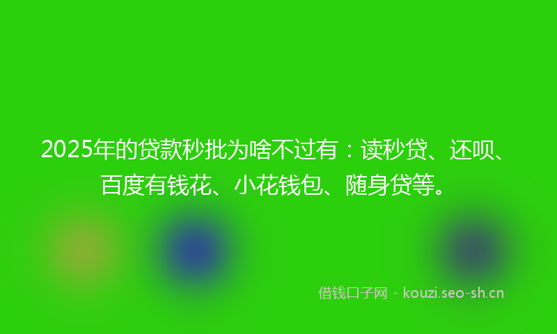 2025年的贷款秒批为啥不过有：读秒贷、还呗、百度有钱花、小花钱包、随身贷等。
