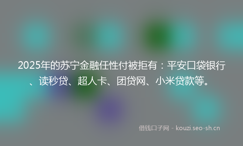 2025年的苏宁金融任性付被拒有：平安口袋银行、读秒贷、超人卡、团贷网、小米贷款等。