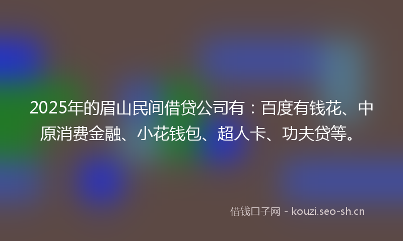 2025年的眉山民间借贷公司有：百度有钱花、中原消费金融、小花钱包、超人卡、功夫贷等。