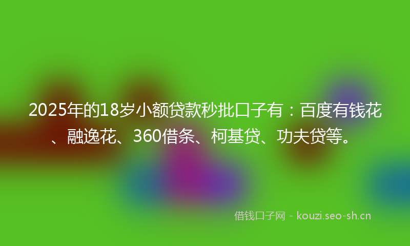2025年的18岁小额贷款秒批口子有：百度有钱花、融逸花、360借条、柯基贷、功夫贷等。