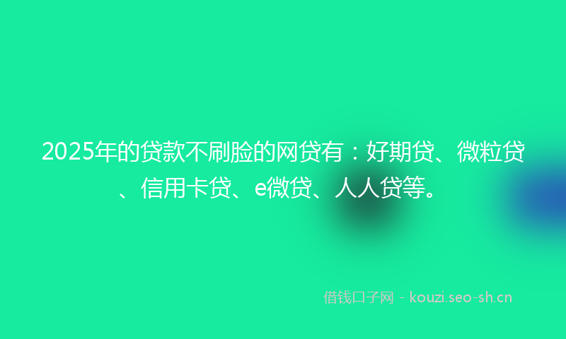 2025年的贷款不刷脸的网贷有：好期贷、微粒贷、信用卡贷、e微贷、人人贷等。