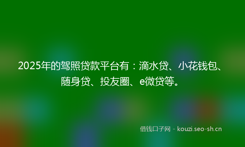 2025年的驾照贷款平台有：滴水贷、小花钱包、随身贷、投友圈、e微贷等。