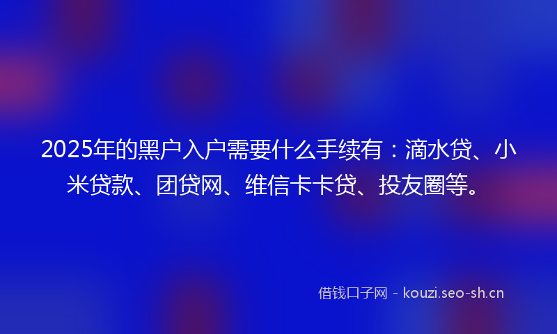 2025年的黑户入户需要什么手续有：滴水贷、小米贷款、团贷网、维信卡卡贷、投友圈等。