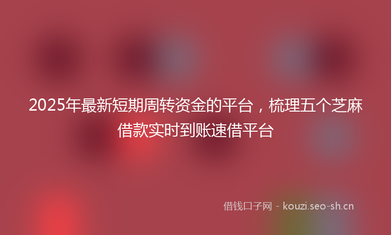 2025年最新短期周转资金的平台，梳理五个芝麻借款实时到账速借平台