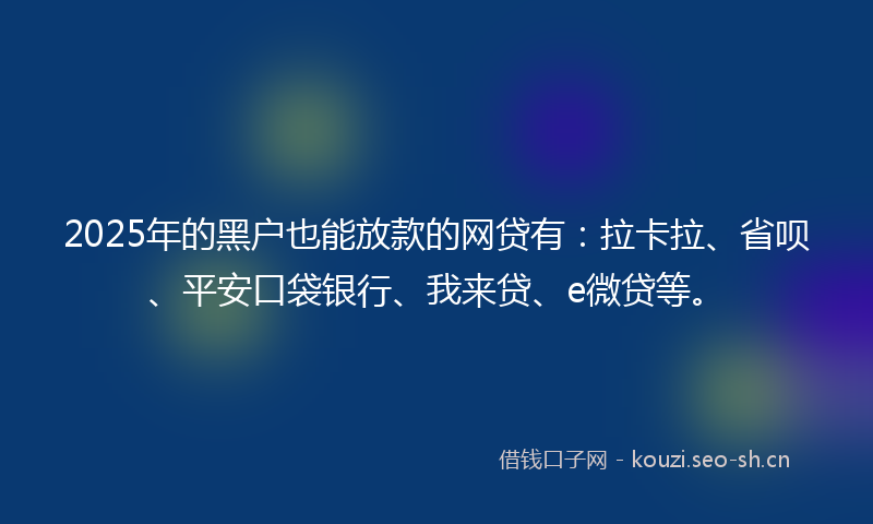 2025年的黑户也能放款的网贷有：拉卡拉、省呗、平安口袋银行、我来贷、e微贷等。