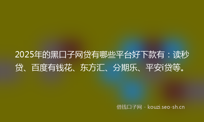 2025年的黑口子网贷有哪些平台好下款有：读秒贷、百度有钱花、东方汇、分期乐、平安i贷等。