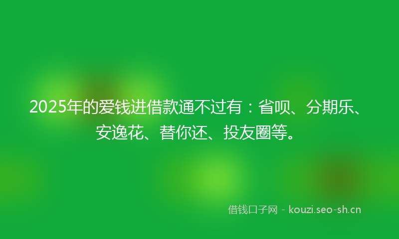 2025年的爱钱进借款通不过有：省呗、分期乐、安逸花、替你还、投友圈等。