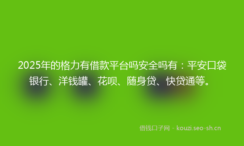 2025年的格力有借款平台吗安全吗有：平安口袋银行、洋钱罐、花呗、随身贷、快贷通等。