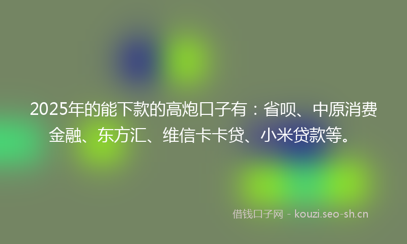 2025年的能下款的高炮口子有：省呗、中原消费金融、东方汇、维信卡卡贷、小米贷款等。