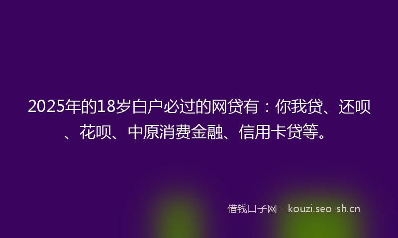 2025年的18岁白户必过的网贷有：你我贷、还呗、花呗、中原消费金融、信用卡贷等。