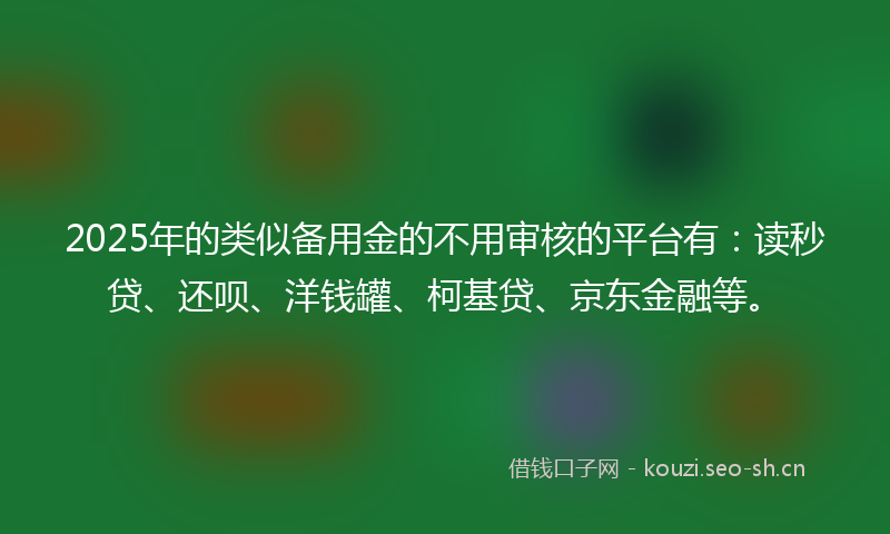 2025年的类似备用金的不用审核的平台有：读秒贷、还呗、洋钱罐、柯基贷、京东金融等。