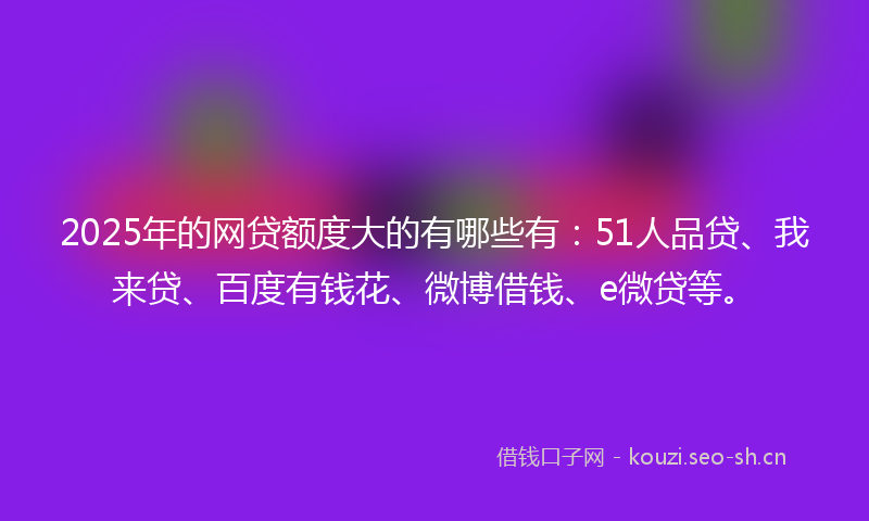 2025年的网贷额度大的有哪些有：51人品贷、我来贷、百度有钱花、微博借钱、e微贷等。