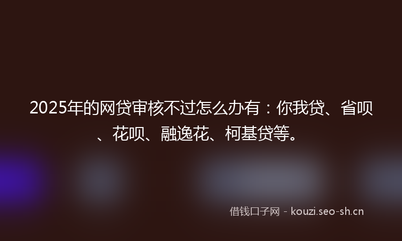 2025年的网贷审核不过怎么办有：你我贷、省呗、花呗、融逸花、柯基贷等。