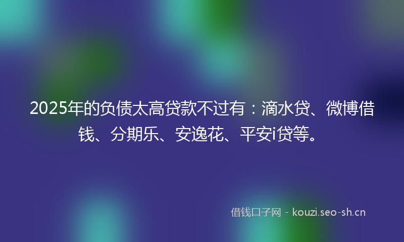 2025年的负债太高贷款不过有：滴水贷、微博借钱、分期乐、安逸花、平安i贷等。