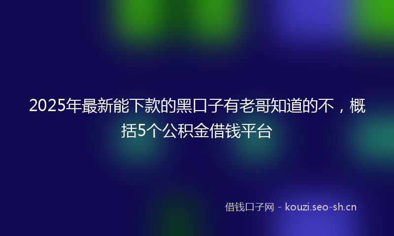 2025年最新能下款的黑口子有老哥知道的不，概括5个公积金借钱平台