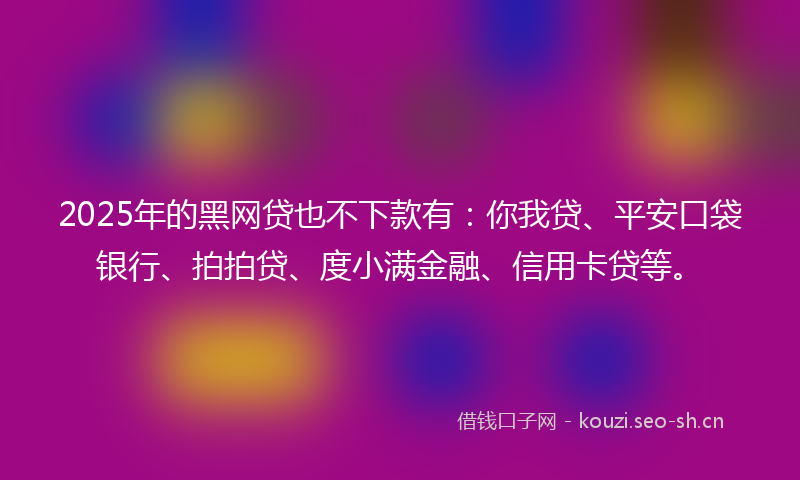 2025年的黑网贷也不下款有：你我贷、平安口袋银行、拍拍贷、度小满金融、信用卡贷等。